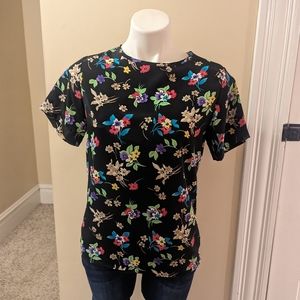 Vintage TR Bently black top with bright floral print size S